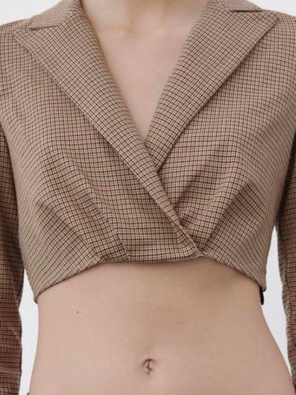Zara Tweed Plaid Cropped Crossover Wrap Style Jacket Blazer Size Large